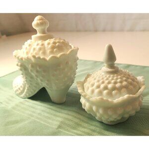 White Hobnail Shoe Hobnail Trinket Container Milk Glass Made in Taiwan Vintage